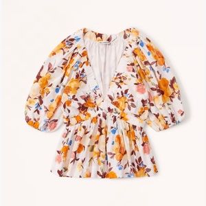 Shirt sleeve linen blend plunge top